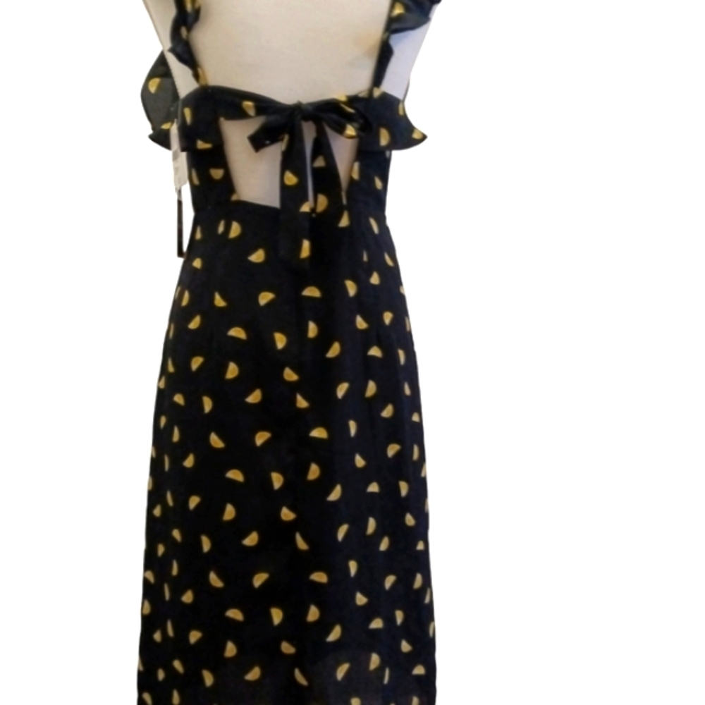 FOREVER 21 Navy Lemon slice ruffle midi tie back dress Small - Picture 5 of 6